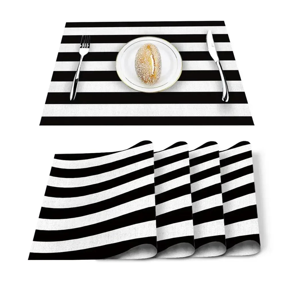 Stripes Black White Simple Pattern Table Mat Kitchen Decoration Placemat Table  For Wedding Dining Accessories Table Mat