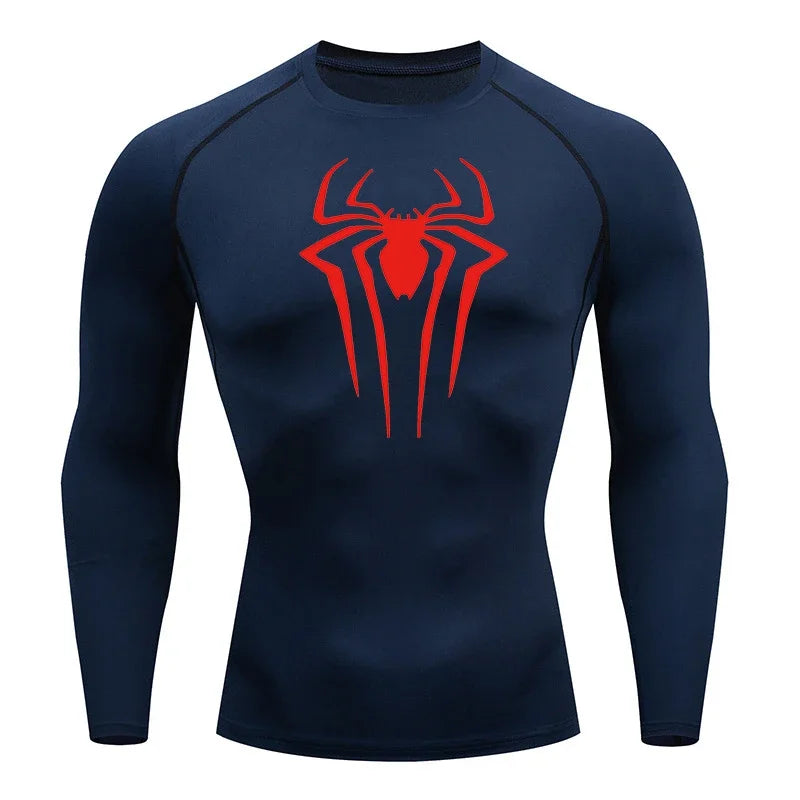 Spider Print Long Sleeve Compression Shirts for Men Gym