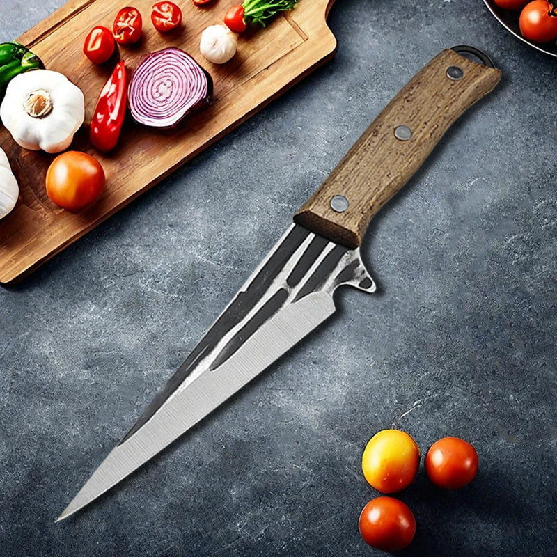 Stainless Steel Boning Knife Forged Kitchen Meat Cleaver Chef Knife Full Tang Butcher Knife Fish Knife with Wood Handle Tools
