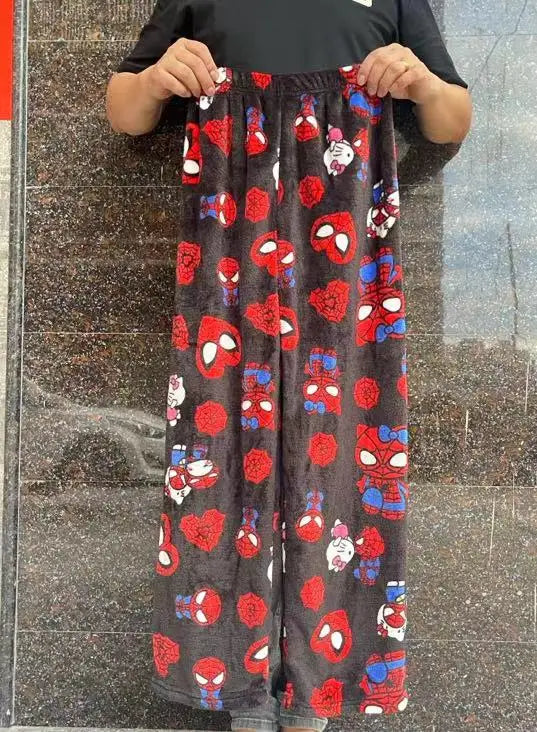 Kitty Spider-man Cotton Velvet Loose Pajamas Pajamas Long Pants Women's And Men's Cartoon Sleeping Casual Wear