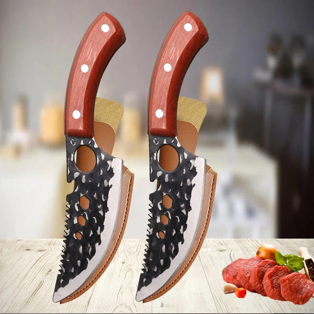 Meat Cleaver Boning Knife Wooden Handle Kitchen Knives Mongolian Meat Eating Knife Beef Lamb Knife Stainless Steel Butcher Knife