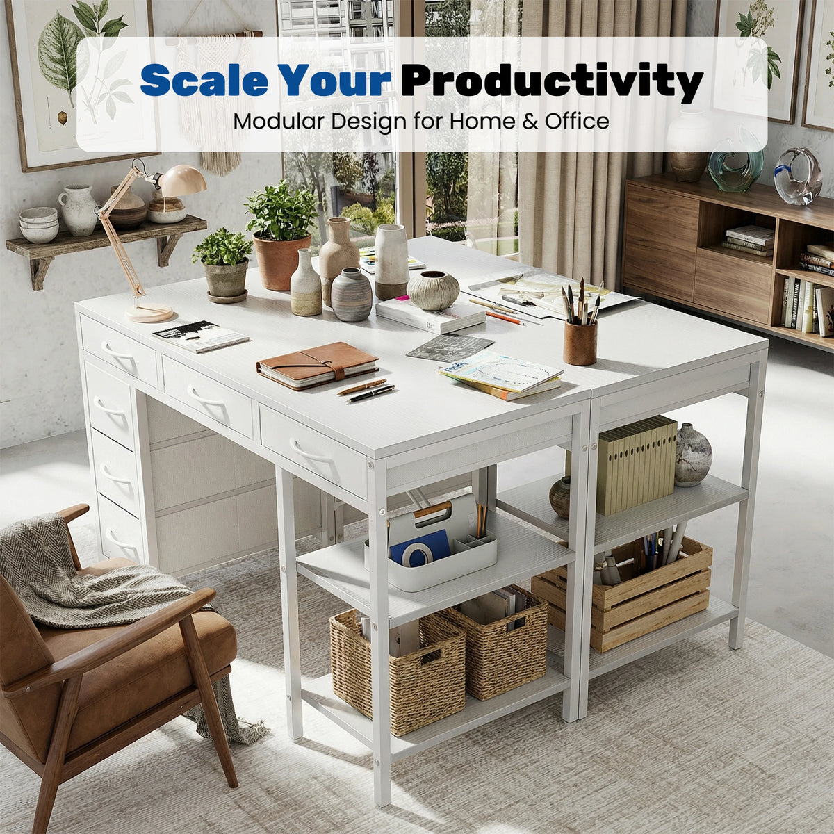 MCQ 47 Inch Office Computer Desk With 6 Fabric
