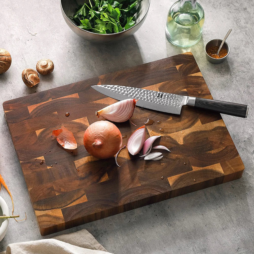 HEZHEN Acacia Wood Splicing Cutting Board End Grain Kitchen Double Sided Chopping Board used as a Pallet