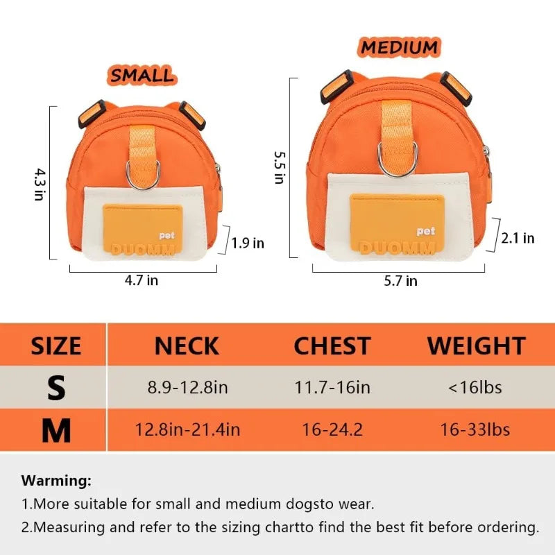 Cute Adjustable Pet Backpack with Harness Leashes Outdoor Travel Portable Dog Training Treat Pouch Pet Puppy Snack Storage Bags