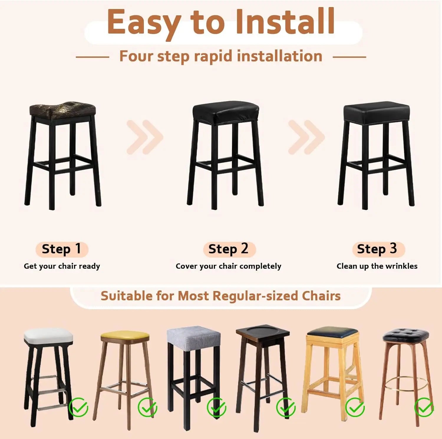 PU Leather Bar Stool Covers Rectangular 100% Waterproof Oilproof Stool Covers Thicker Leather Saddle Stools Slipcover