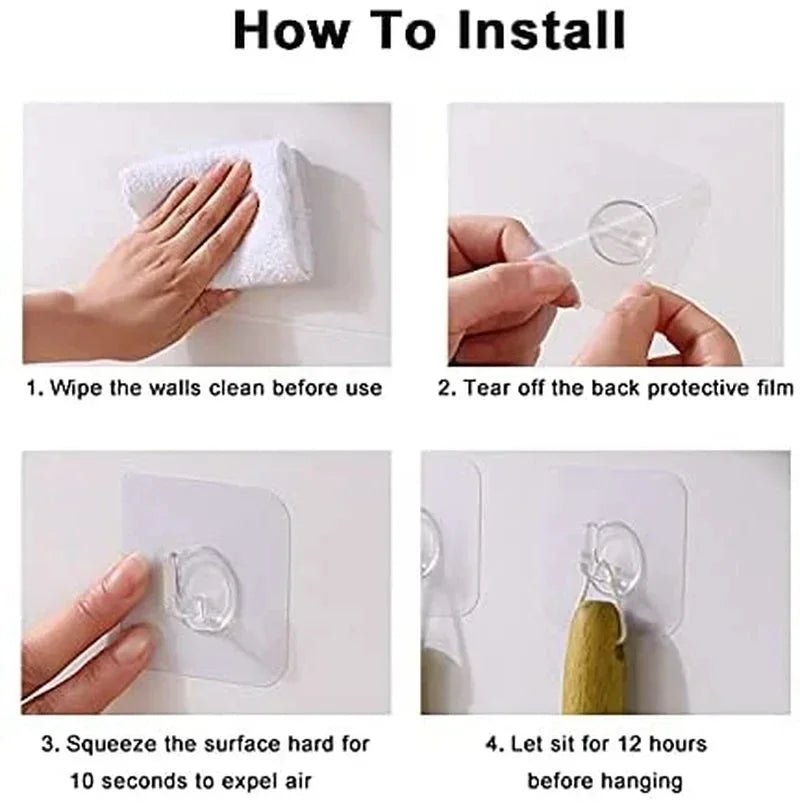 5-40pcs Transparent Plastic Duty Wall Hook for Kitchen Bathroom Office Storage No Trace No Scratch Waterproof Adhesive Hooks