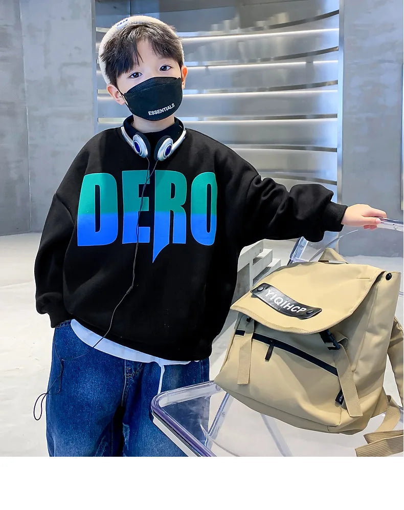 Winter Boys Warm Fleece Lined Half Turtleneck Alphabet Sweatshirt School Kids Track Pullover Coat Tops Child Work Jumper 3-16Yrs