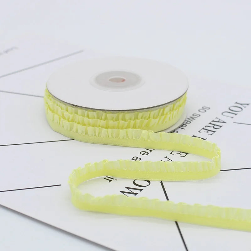 5yards 10mm Lace Elastic Ribbon Nylon Ruffled Pleated Elastic Band For Bra Waist Band Garment Lace Trim DIY Sewing Accessories