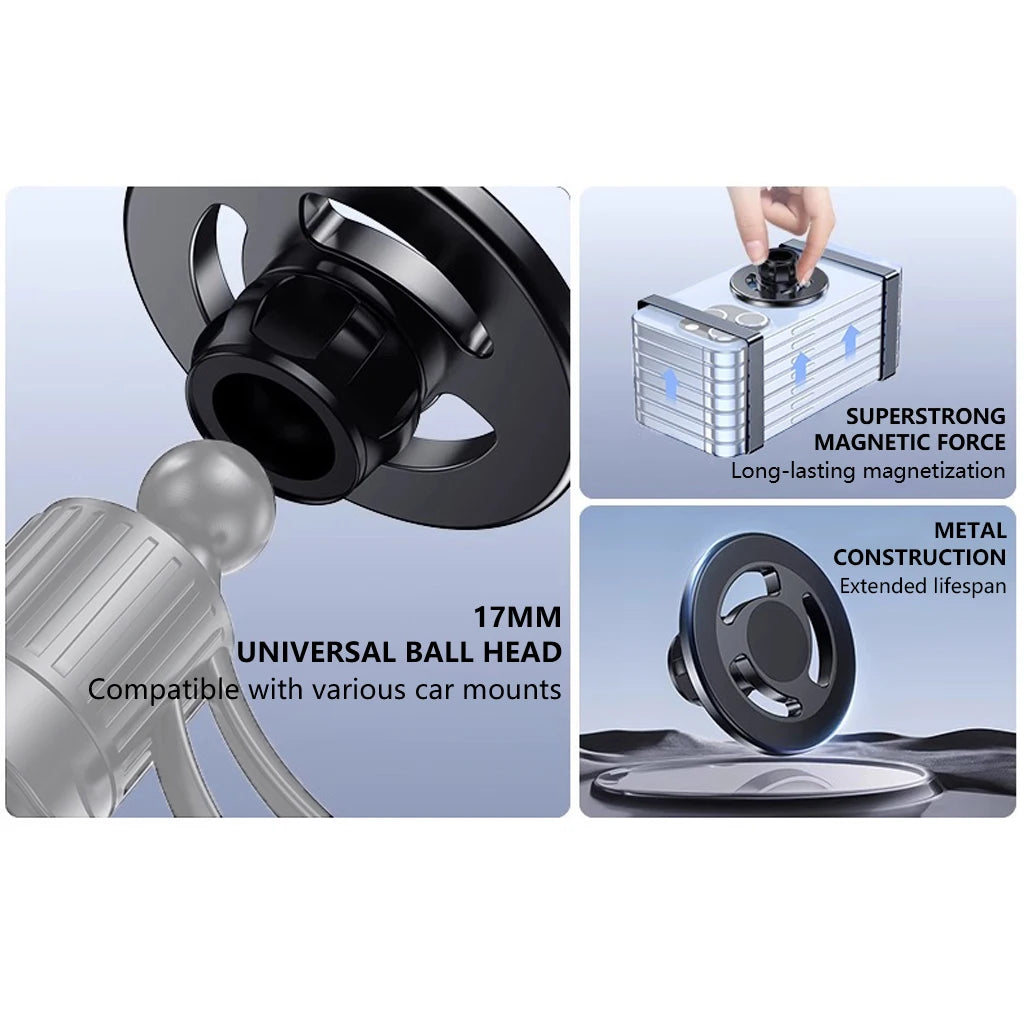 For MagSafe Magnetic Car Mount Accessories Universal GPS Phone Holder 17mm Ball Head Socket Base Wireless Charger Magnet Bracket