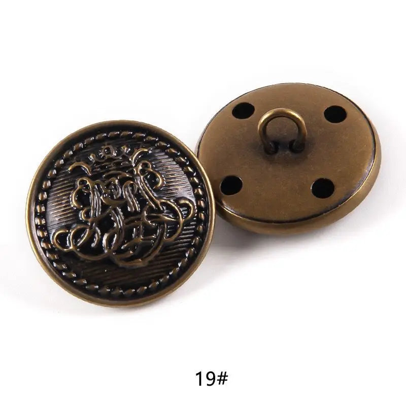 10pcs 15/20/25mm Metal Vintage Coat Suit Uniform Button Retro Copper Buttons Round Shank button DIY Sewing Ornaments