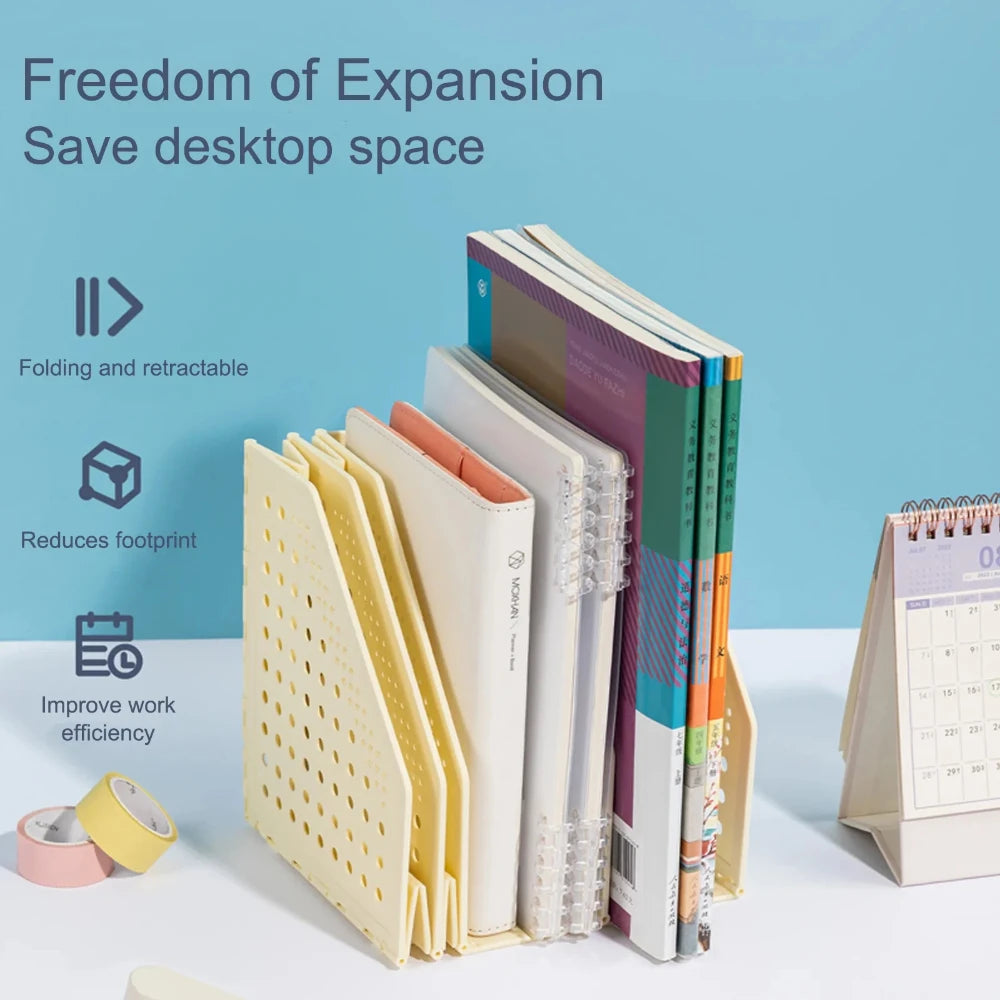 1Pc Deli 3/4 Grids Retractable File Holder Desktop Bookends Desk Organizer Magazine File Organizer Creative DIY Book Organizer