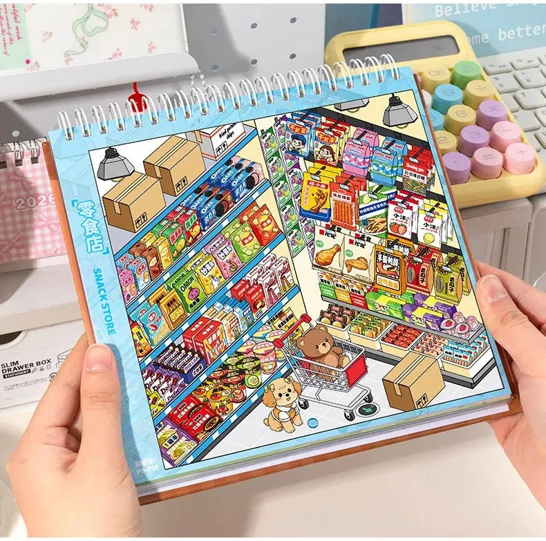Kawaii Store Code Goods Series Sticker Scene Collection 3D Scene Book DIY Handmade Sticker Home Decoration Party Sticker Gifts