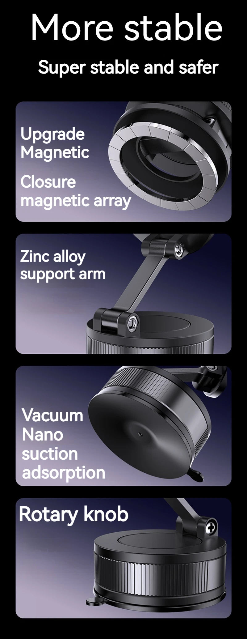 Foldable and Rotatable Metal Vacuum Suction Magnetic Car Holder Suitable for Kitchen Bath Gym Compatible with All Mobile Phones