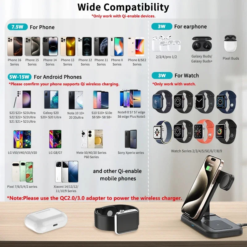 3 in 1 Wireless Charger Foldable Fast Charging Dock Stand For iPhone 17 16 15 14 13 12 Pro Max iWatch 11~2 Ultra SE AirPods 4 3