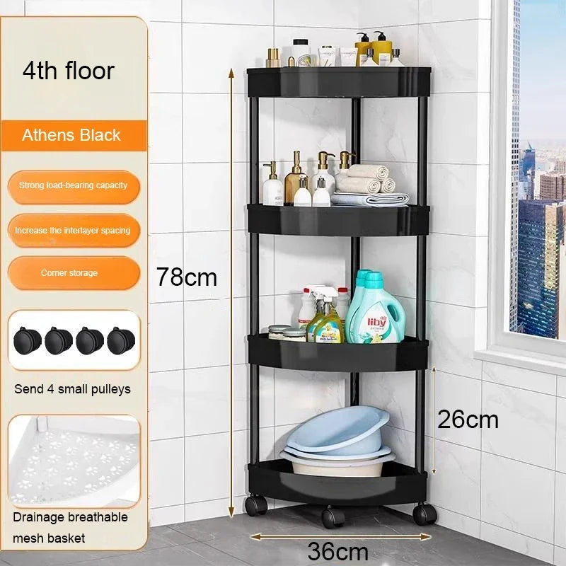 Rolling Cart Storage Rack 2/3/4 Tier Gap Storage Shelf Movable Bathroom Triangle Storage Rack Floor-standing Corner Shelf