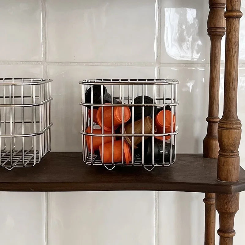 Metal Desktop Storage Basket Box Office Cosmetics Makeup Storage Box Desk Organizer Stationery Kitchen Items