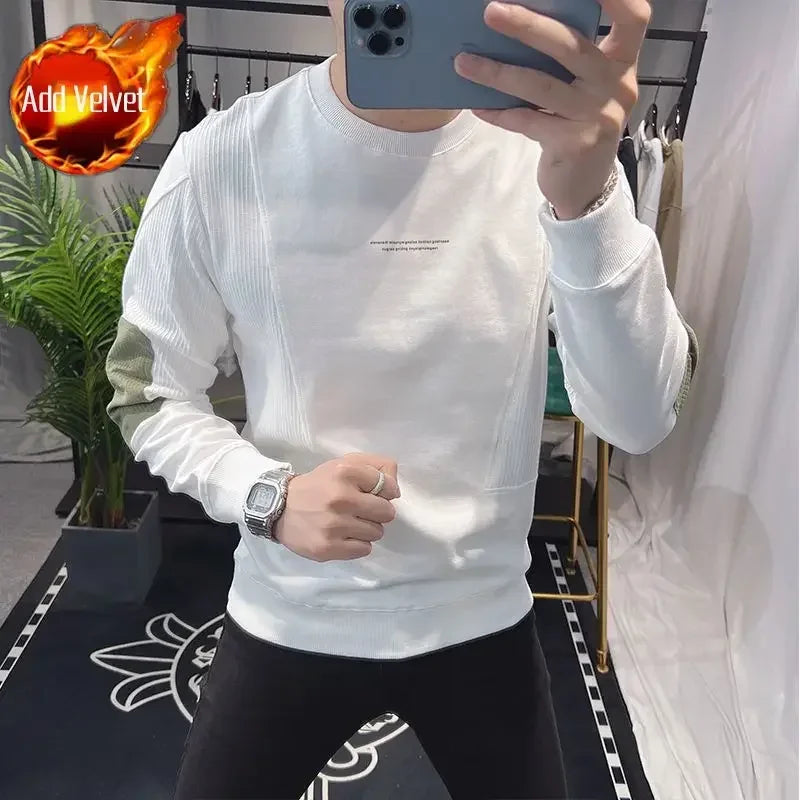 Slim Fit Black Hoodieless Sweatshirt for Men Round Neck Pullover White Male Clothes Crewneck Emo High Quality S Luxury Cheap Top