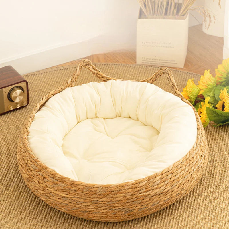 Wicker Cat Bed With Scratcher Mat