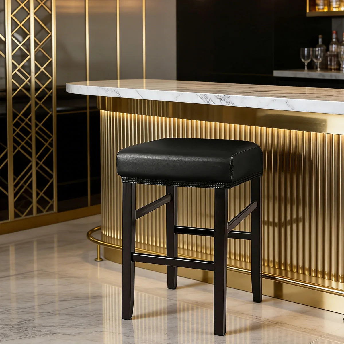 PU Leather Bar Stool Covers Rectangular 100% Waterproof Oilproof Stool Covers Thicker Leather Saddle Stools Slipcover