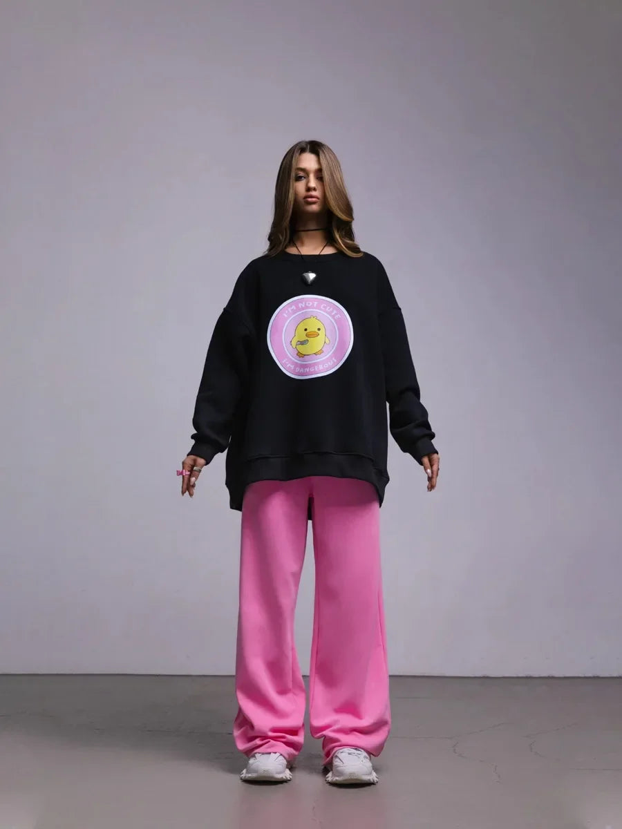 Bornladies Women's Loose Round Neck Sweatshirt Oversized Chic Printing Hoodies Casual Autumn Winter Warm Female Trendy PulloverT