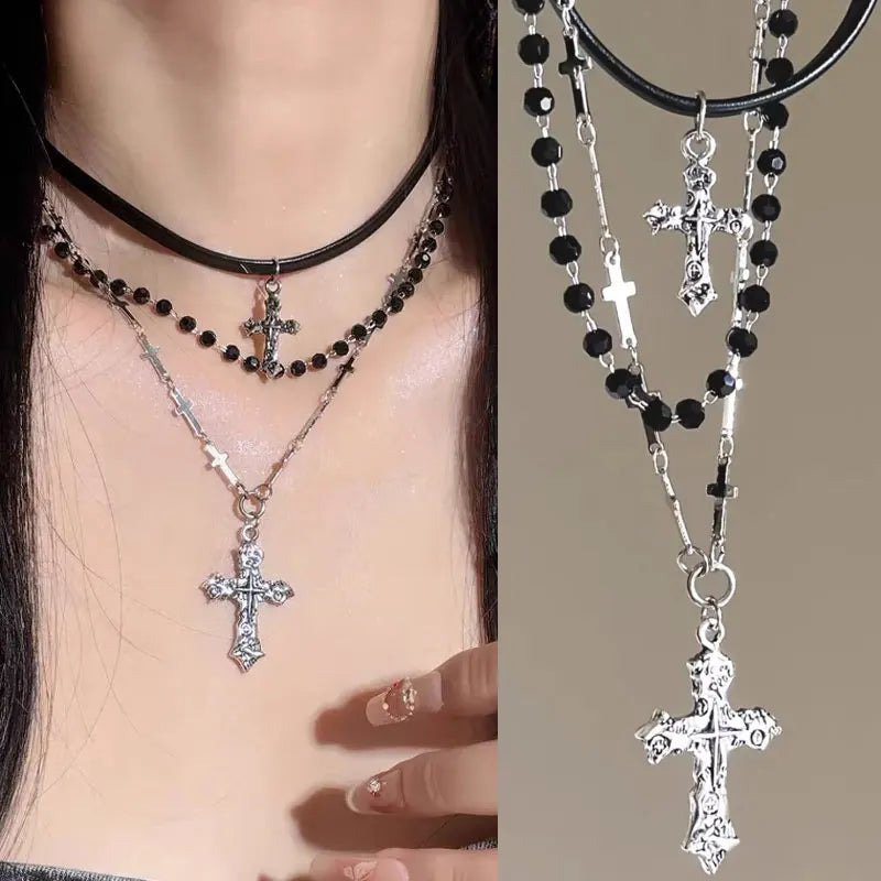 Women Men Lovers Vintage Multi Layer Bead Necklaces Gothic Punk