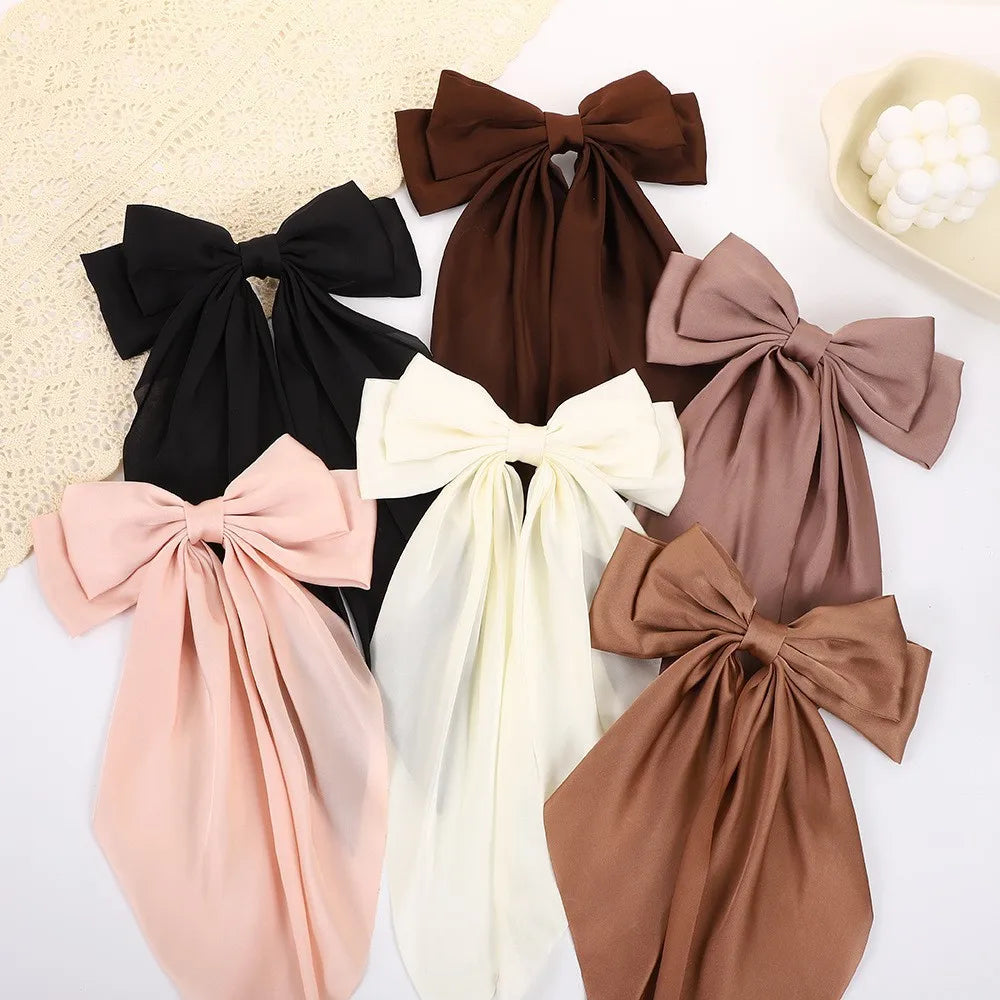 30 Solid Elegant Satin Bow Hairpin Women Girls Spring Hair Clips Headwear Ponytail Hairclips Barrettes Girls Hair Accessories