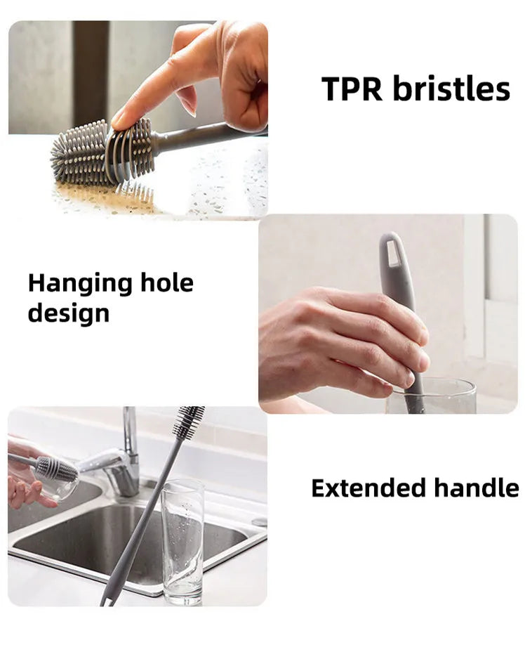 Silicone Cup Brush Milk Bottle Cleaning Brush Long Handle Water Bottles Cleaner Glass Cup Cleaning Brush Kitchen Cleaning Tools