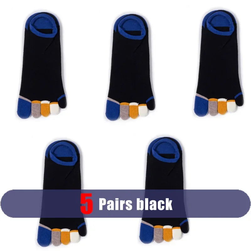 5 Pairs Summer Man Toe No Show Socks Invisible Shallow Mouth Thin Sweat-Absorbing Breathable Cool Five Finger Boat Socks Ankle