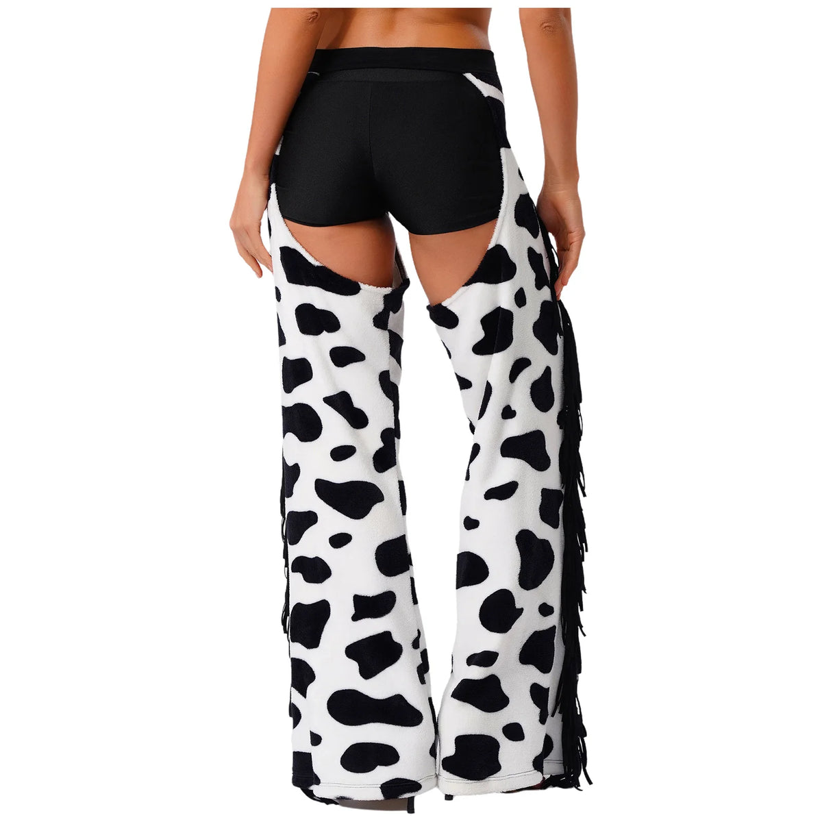 Womens Cow Spot Pattern Flannel Long Pants Adjustable Waist