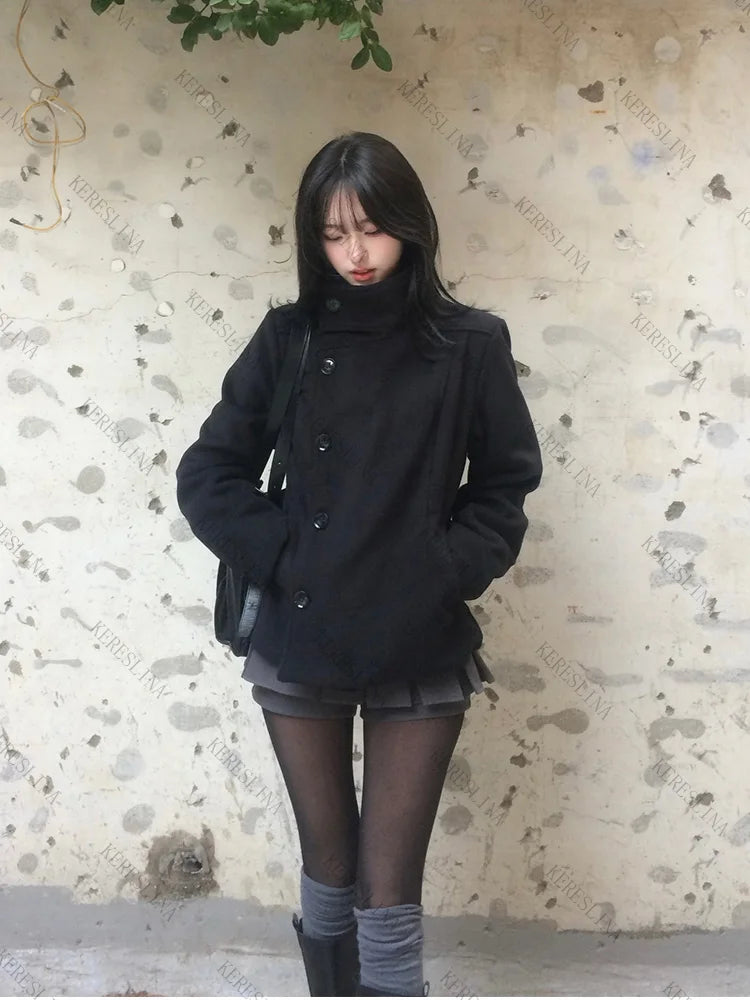 Street Autumn/Winter Solid Color Women's Turtleneck Coat Y2K Hip-Hop