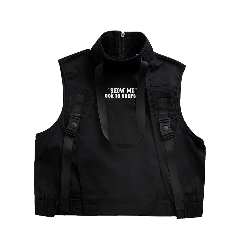 Boy Hip Hop Girl High Collar Vest Cargo Pants Outfits Child Sweatshirt Joggers Street Dance Kids Waistcoat Streetwear Costumes