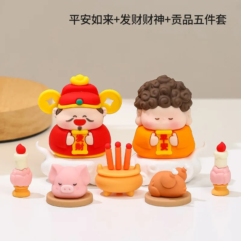 Chinese Deity Figurines Desk Organizer Creative Car Interior Zen Decor Office Stress Relief Ornament Car/Buddha Shrine Decor