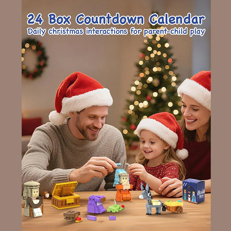 Christmas Advent Calendar Building Blocks Blind Box 24 Day Countdown DIY Child's Children Christmas Train Tree Statue Scene Gift