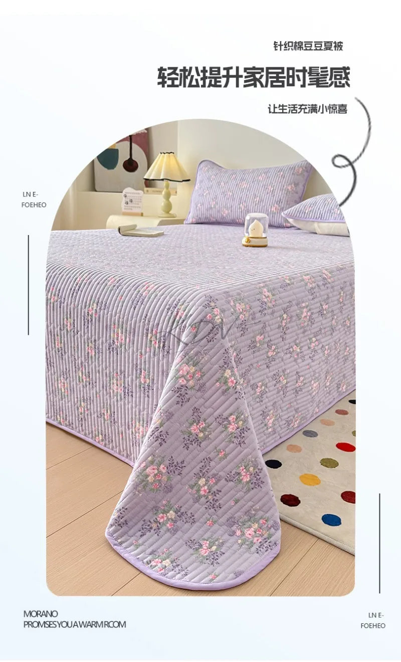 Thickened Quilted Bedspread for Single Double Bed Floral Soft Breathable Summer Quilt Machine Washable Dust-proof Bed Cover Set