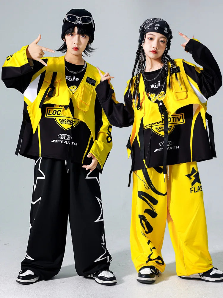 Boys K-pop Sweatshirt Fashion Vest Sweatpants Girls Hip Hop Joggers Pants Costumes Child Streetwear Kids Jazz Dance Clothes Sets