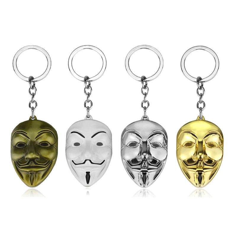 Moive Jewelry V for Vendetta Anonymous Mask Hip Hop Pendant Hacker Mask Alloy Necklace Fashion Llavero 4 Colors