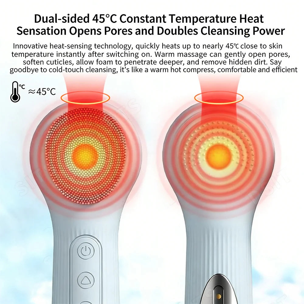 Double-Sided Eletrical Facial Cleansing Men Women Facial Cleansing Brush Heating Silicone Face Wash Brush Manual Clean Skin Care