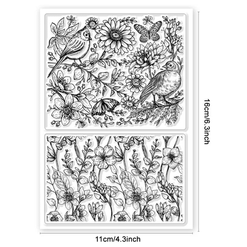 1Sheet Flowers Birds Clear Stamps Flowers Birds Decorative Clear Stamps Silicone Stamps for Card Making and Photo Album Decor