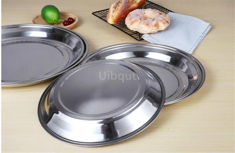 Thick Stainless Steel Plate round Large Disc Flat Bottom Shallow tray Extra Large Fish Head fruite meat Plate Restaurant Hotel
