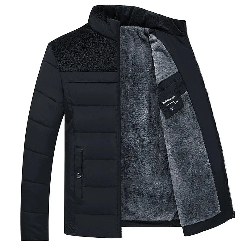 Puffer Jacket Men's Plush Thickened Parkas Stand Collar Jacket