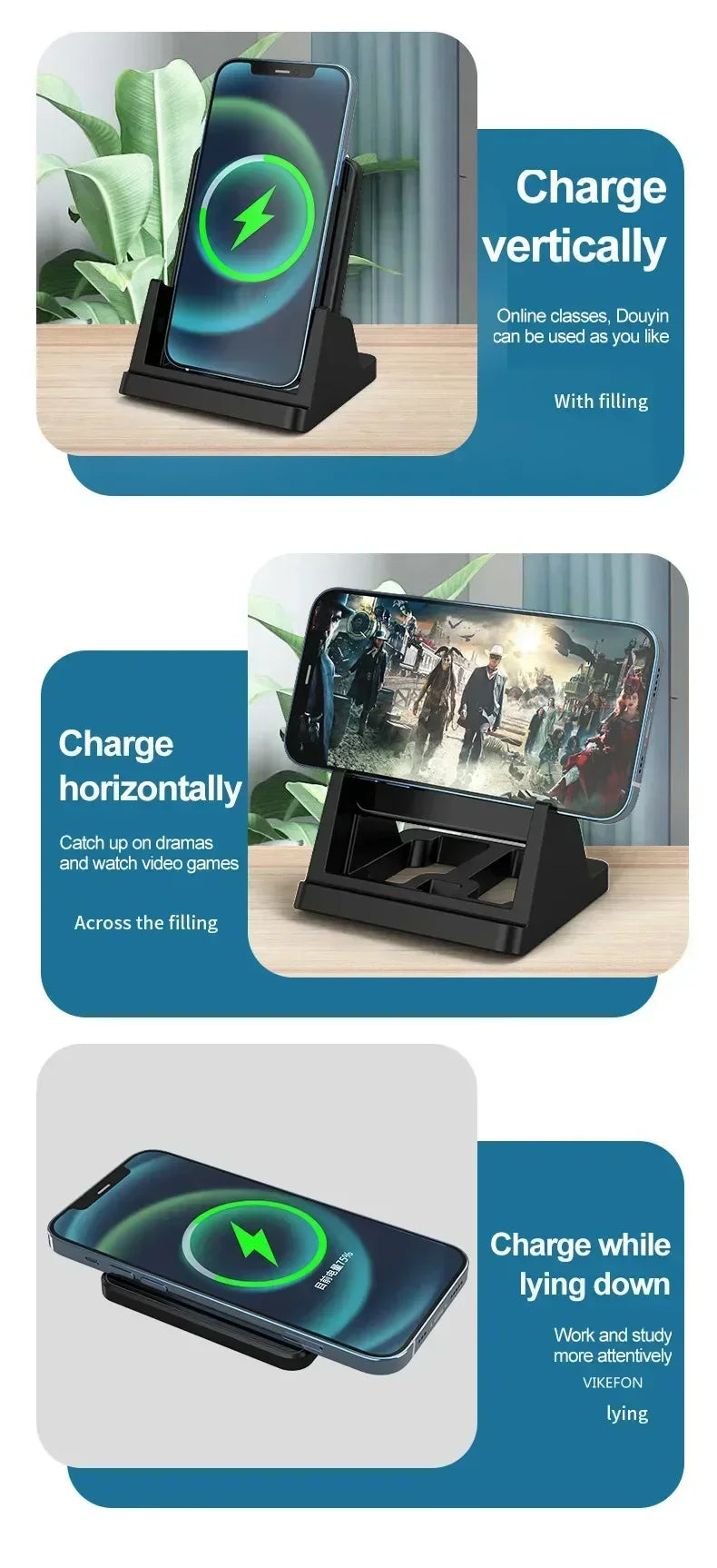 15W Wireless Charger Pad Stand Desktop Ultra-thin Mobile Phone Fast Charging Dock Station For iPhone 15 14 13 12 Samsung Xiaomi