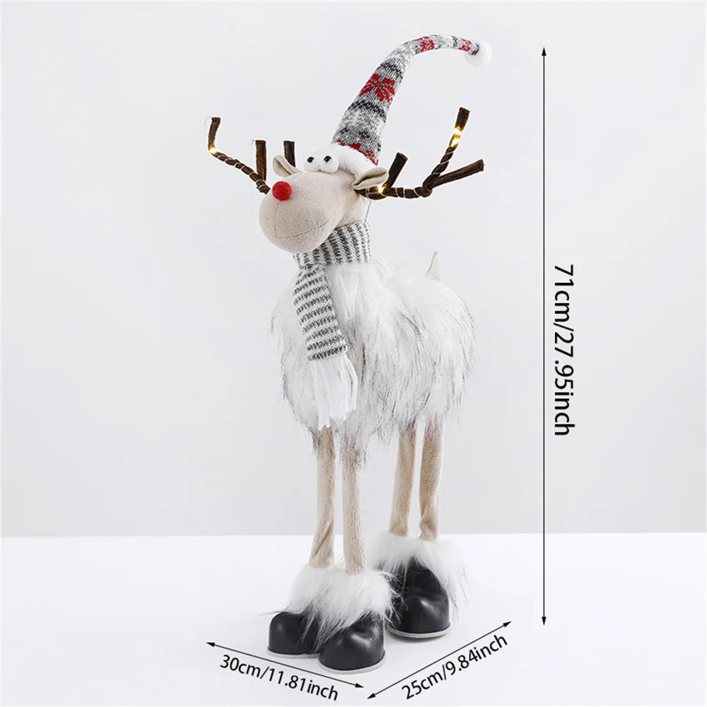 Christmas Large Standing Elk Dolls Navidad Figurine Ornaments With Lights Reindeer For Xmas Kid Gift 2023 New Year Home Decor