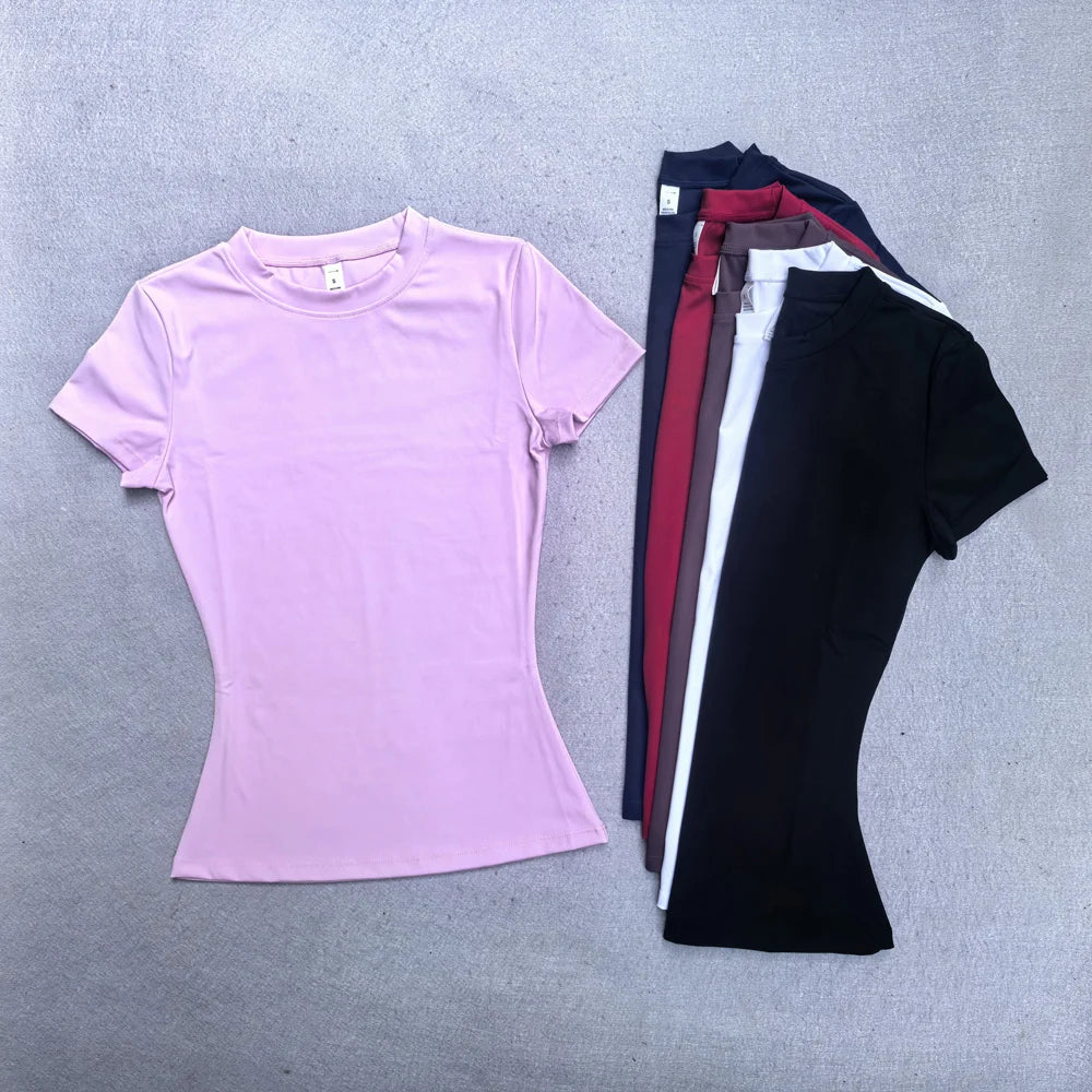 Summer Short Sleeve Yoga Top Women Workout Gym Crop Top Slim Fit