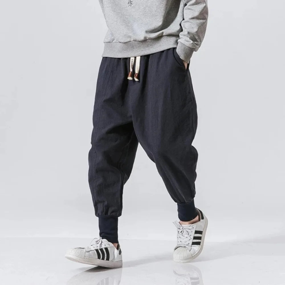 Cotton Harem Pants Men Streetwear Joggers New Baggy Drop-crotch
