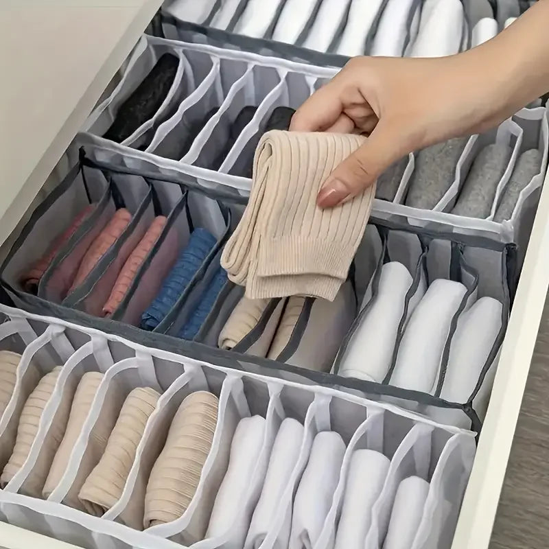 5-Pack Home Storage Boxes Foldable Plaid Underwear Combination Bags - Nylon Drawer Dividers for Socks, Panties and Underwear