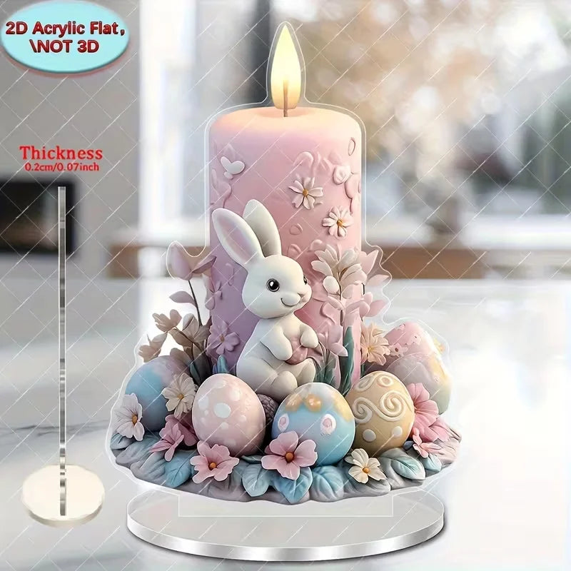 Rabbit and Flower Egg Festival Decorative Ornament, Suitable for Easter and Celebrations with Elegant Pink Lighting Design