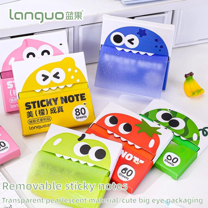 LANGUO 80 Sheets/Box Pull-Type Sticky Note Pearlescent Transparent Paper Self-Adhesive Memo Pads for Office School Stationery