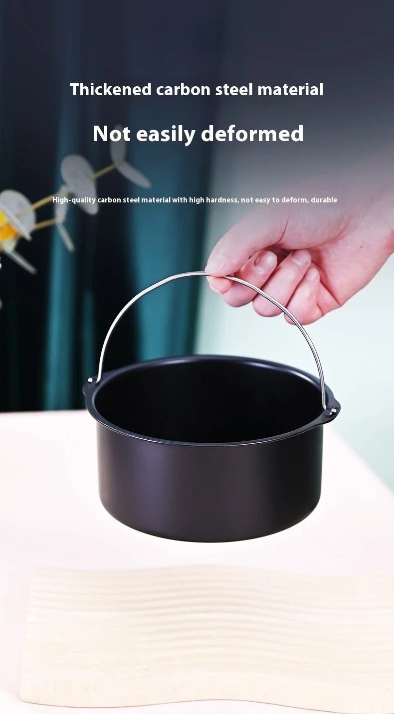 8-inch Round Hand-Held Nonstick Thickening Carbon Steel Air Fryer Cake Basket Baking Mold Barrel Household Baking Accessories
