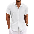 Men's Cotton Linen Short Sleeved Shirt Summer Casual Camisas