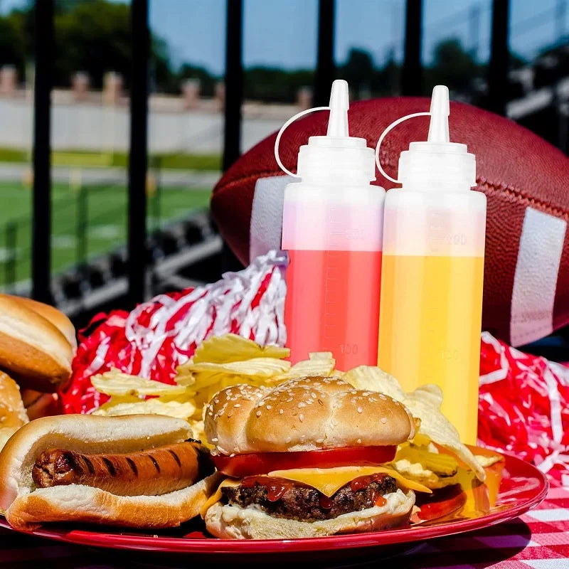 Large Squeeze Condiment Bottles with Nozzles Ketchup BBQ Sauces